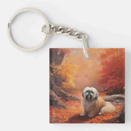 Lhasa Apso in Autumn Leaves Fall Inspire Keychain