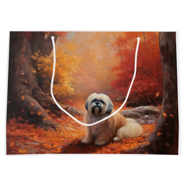 Lhasa Apso in Autumn Leaves Fall Inspire Large Gift Bag (Front)