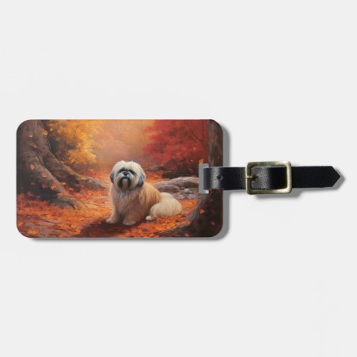 Lhasa Apso in Autumn Leaves Fall Inspire Luggage Tag