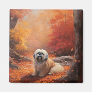 Lhasa Apso in Autumn Leaves Fall Inspire Magnet