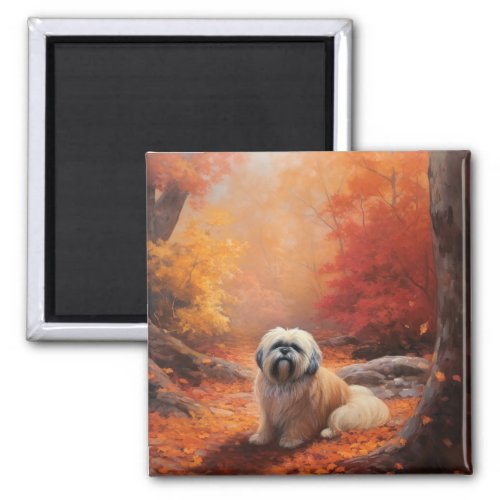 Lhasa Apso in Autumn Leaves Fall Inspire Magnet
