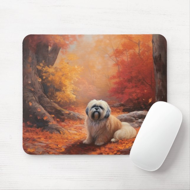 Lhasa Apso in Autumn Leaves Fall Inspire Mouse Pad (With Mouse)