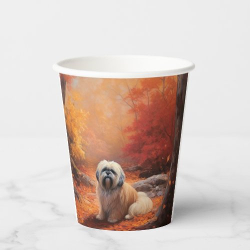 Lhasa Apso in Autumn Leaves Fall Inspire Paper Cups