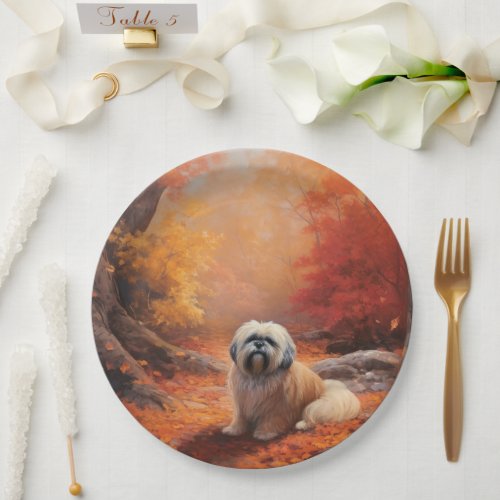 Lhasa Apso in Autumn Leaves Fall Inspire Paper Plates