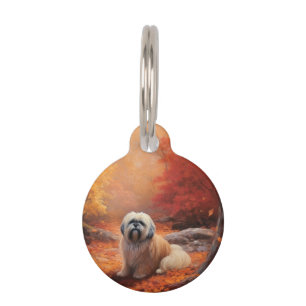 Lhasa Apso in Autumn Leaves Fall Inspire Pet ID Tag