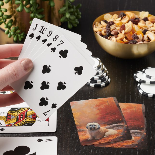 Lhasa Apso in Autumn Leaves Fall Inspire Poker Cards (In Situ)