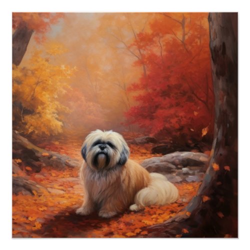 Lhasa Apso in Autumn Leaves Fall Inspire Poster