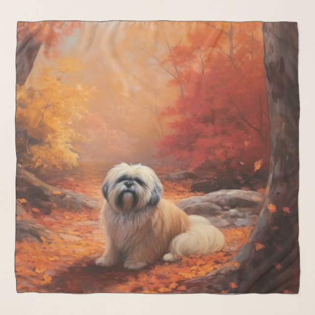 Lhasa Apso in Autumn Leaves Fall Inspire Scarf (Front)