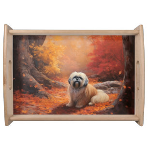 Lhasa Apso in Autumn Leaves Fall Inspire Serving Tray