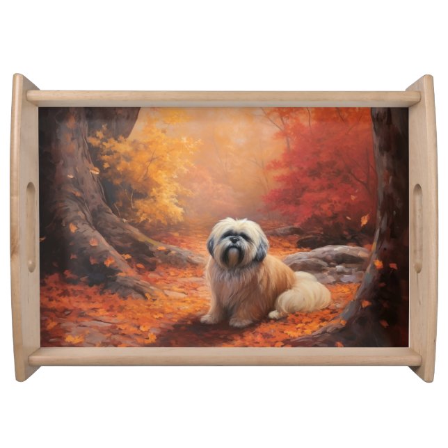 Lhasa Apso in Autumn Leaves Fall Inspire Serving Tray (Front)