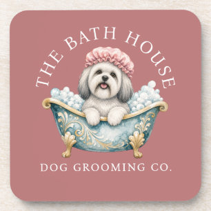 Lhasa Apso In Bath Cute Dog Groomer Coaster