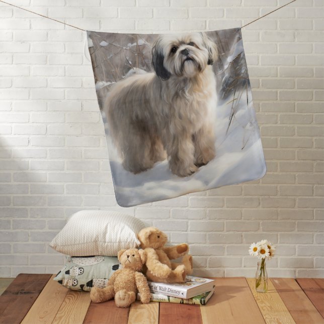 Lhasa Apso Let It Snow Christmas  Baby Blanket (In Situ)