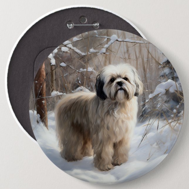 Lhasa Apso Let It Snow Christmas  Button (Front & Back)