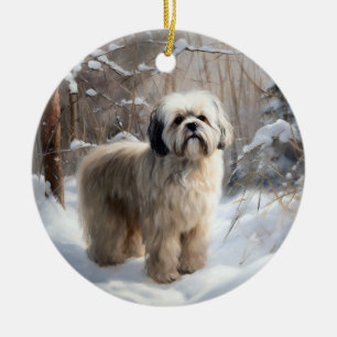 Lhasa Apso Let It Snow Christmas Ceramic Ornament