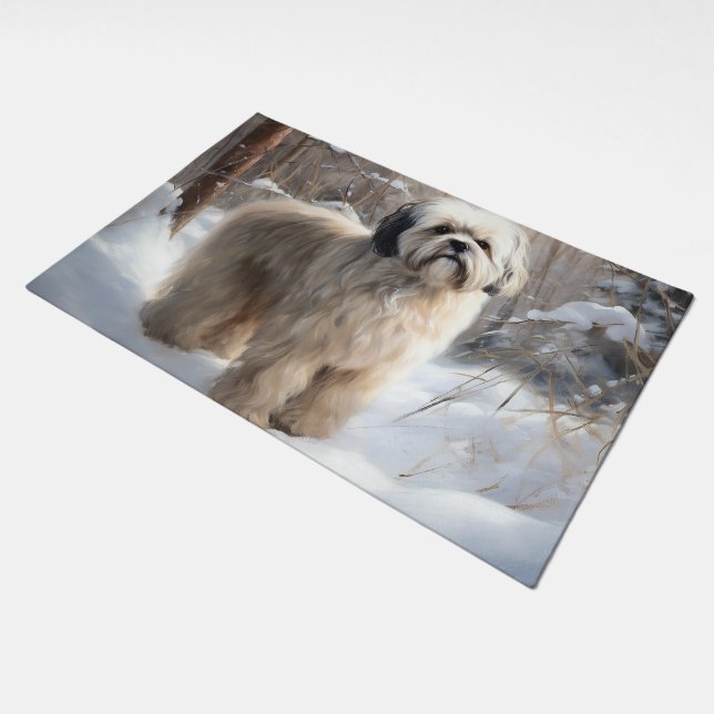 Lhasa Apso Let It Snow Christmas  Doormat (Angled)