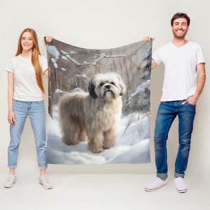 Lhasa Apso Let It Snow Christmas Fleece Blanket