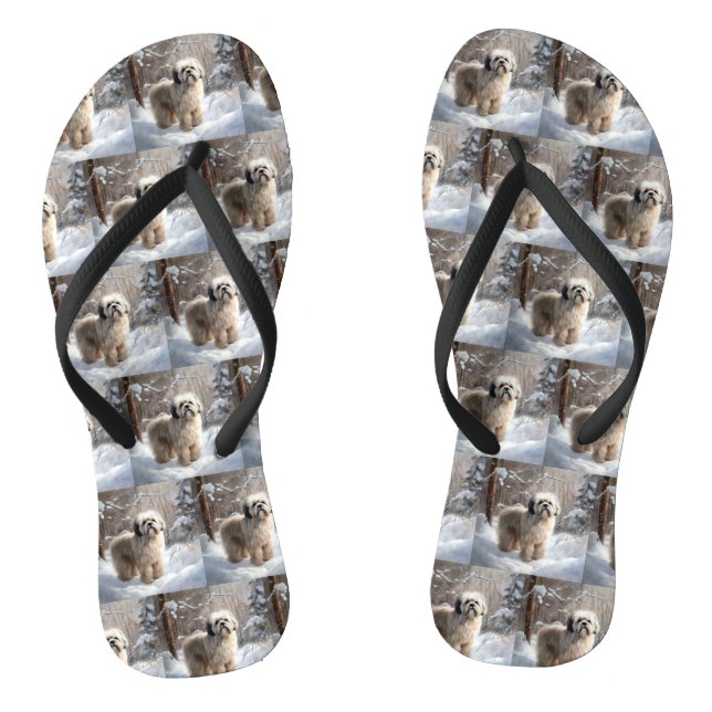 Lhasa Apso Let It Snow Christmas  Flip Flops (Footbed)