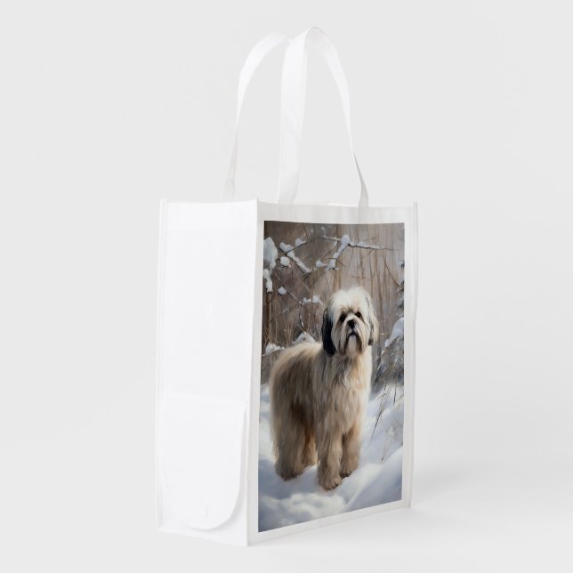 Lhasa Apso Let It Snow Christmas  Grocery Bag (Front Side)