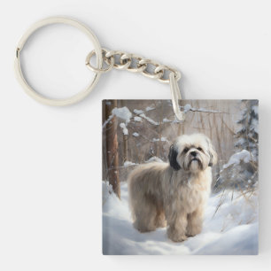 Lhasa Apso Let It Snow Christmas Keychain