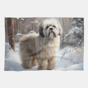 Lhasa Apso Let It Snow Christmas Kitchen Towel