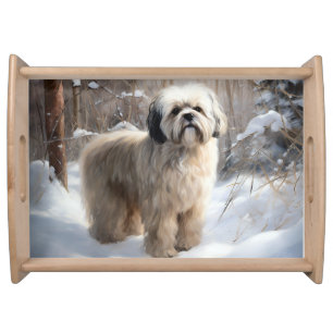 Lhasa Apso Let It Snow Christmas Serving Tray
