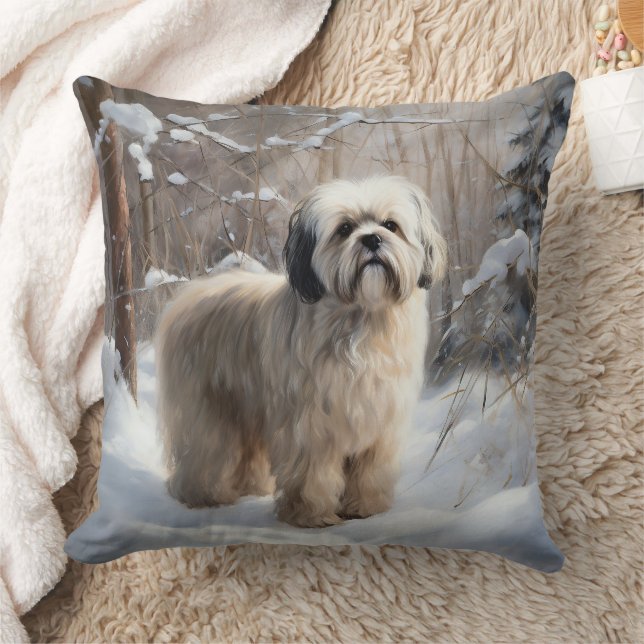 Lhasa Apso Let It Snow Christmas  Throw Pillow (Blanket)