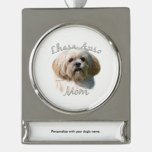 Lhasa Apso Mom 2 Silver Plated Banner Ornament