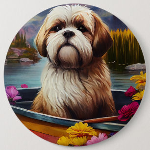 Lhasa Apso on a Paddle: A Scenic Adventure Button