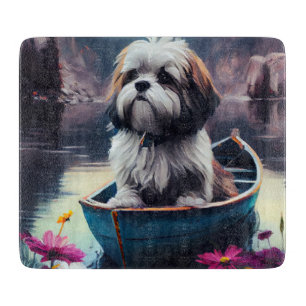 Lhasa Apso on a Paddle: A Scenic Adventure Cutting Board