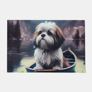 Lhasa Apso on a Paddle: A Scenic Adventure Doormat