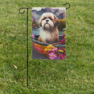 Lhasa Apso on a Paddle: A Scenic Adventure Garden Flag