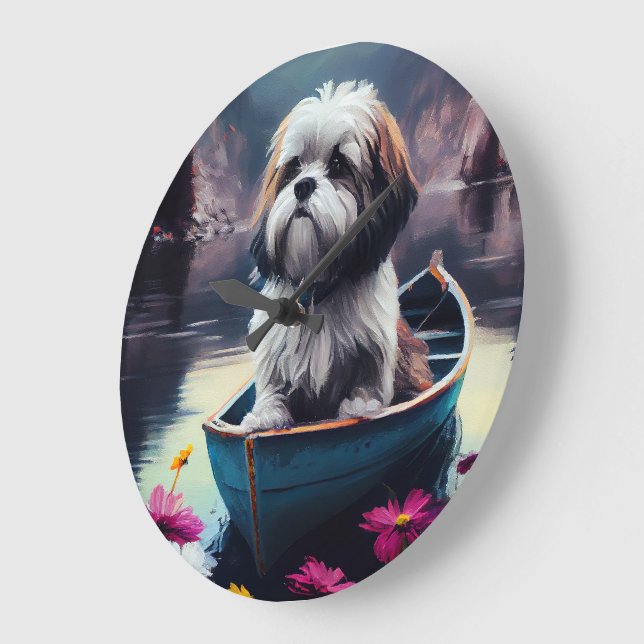 Lhasa Apso on a Paddle: A Scenic Adventure Large Clock (Angle)