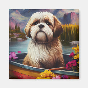 Lhasa Apso on a Paddle: A Scenic Adventure Magnet