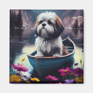 Lhasa Apso on a Paddle: A Scenic Adventure Magnet