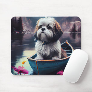 Lhasa Apso on a Paddle: A Scenic Adventure Mouse Pad