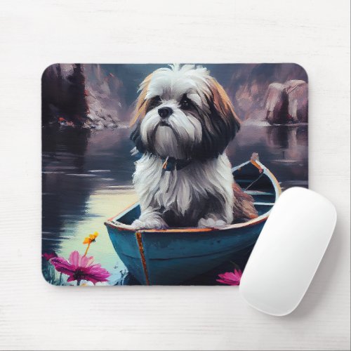 Lhasa Apso on a Paddle A Scenic Adventure Mouse Pad