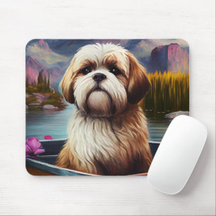 Lhasa Apso on a Paddle: A Scenic Adventure Mouse Pad