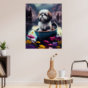 Lhasa Apso on a Paddle: A Scenic Adventure Poster
