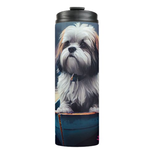 Lhasa Apso on a Paddle A Scenic Adventure Thermal Tumbler