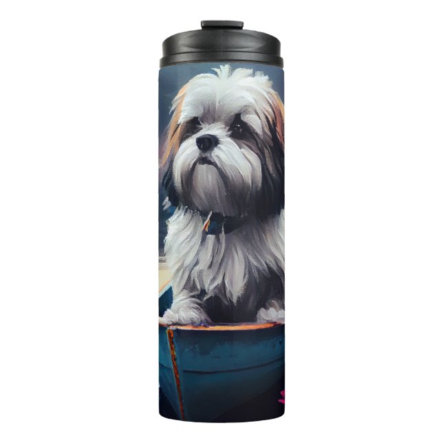 Lhasa Apso on a Paddle: A Scenic Adventure Thermal Tumbler (Front)