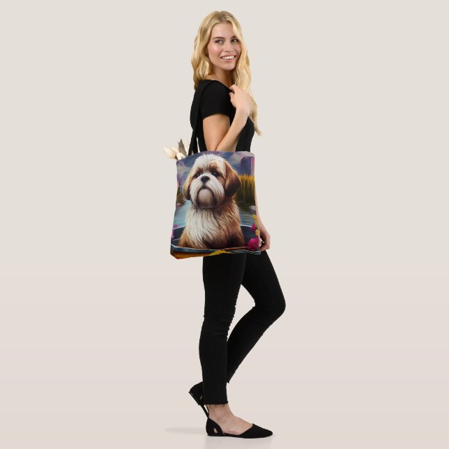Lhasa Apso on a Paddle: A Scenic Adventure Tote Bag (On Model)