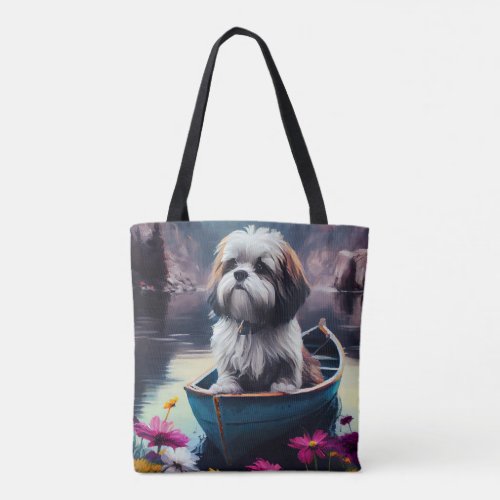 Lhasa Apso on a Paddle A Scenic Adventure Tote Bag