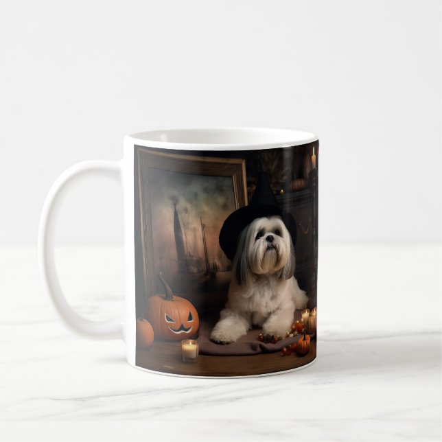 Lhasa Apso Pumpkins Halloween Scary Coffee Mug (Left)