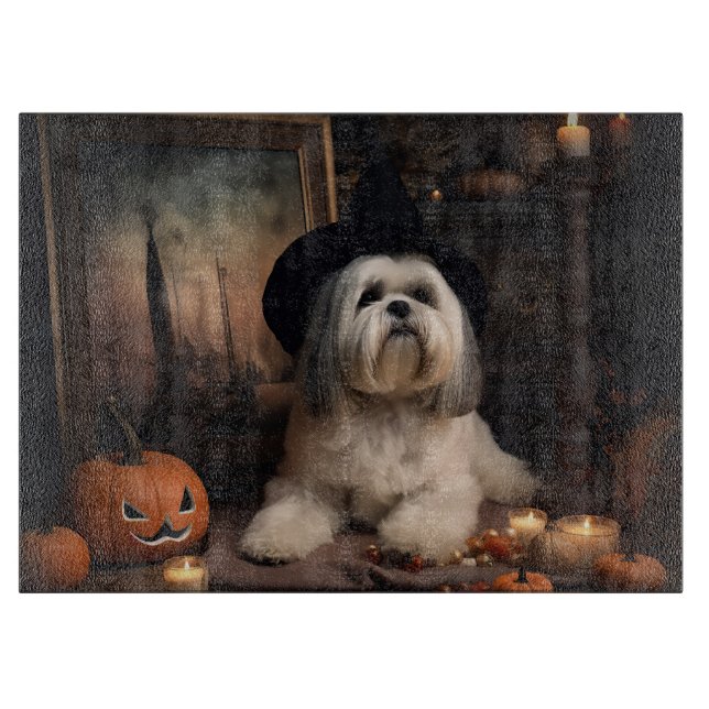 Lhasa Apso Pumpkins Halloween Scary Cutting Board (Front)