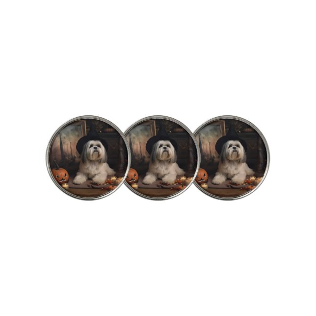 Lhasa Apso Pumpkins Halloween Scary Golf Ball Marker (3 Up)