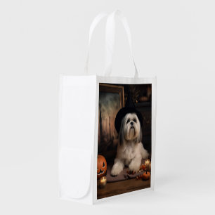 Lhasa Apso Pumpkins Halloween Scary Grocery Bag