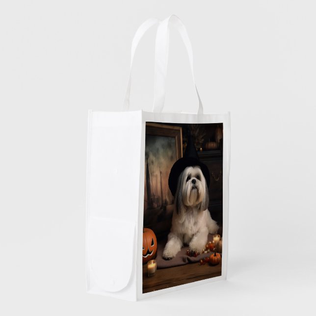 Lhasa Apso Pumpkins Halloween Scary Grocery Bag (Front Side)