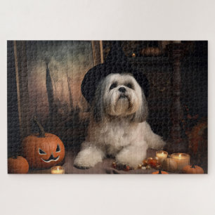 Lhasa Apso Pumpkins Halloween Scary Jigsaw Puzzle