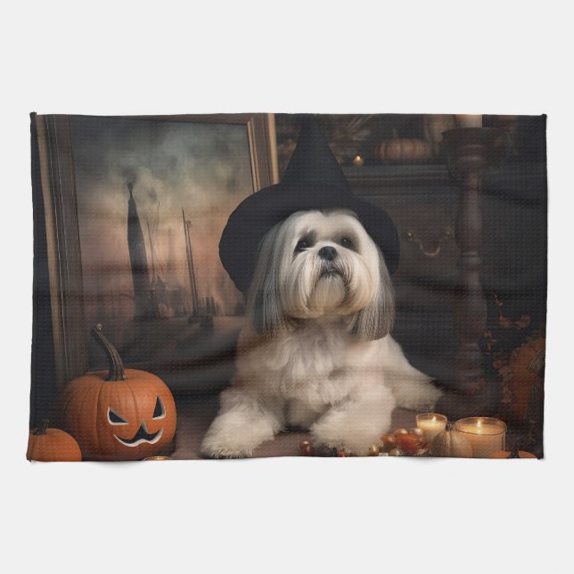 Lhasa Apso Pumpkins Halloween Scary Kitchen Towel (Horizontal)