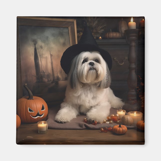 Lhasa Apso Pumpkins Halloween Scary Magnet (Front)